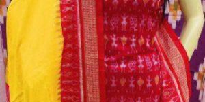 Ladies Red & Yellow Sambalpuri Unstitched Suit