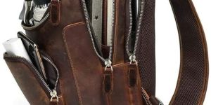 Mens Leather Multi Compartment Chest Crossbody Sling Bag