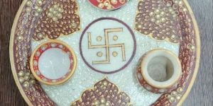 White Marble Designer Pooja Thali