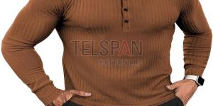 Mens Knitted Full Sleeves Button T-Shirts