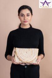 White & Golden Jute Sling Bag