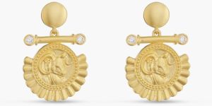WHITE CRYSTAL ARIES ZODIAC GOLD PLATED SILVER EARRINGS