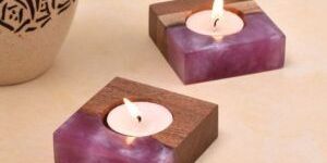 Table Mounted Tealight Holder with Pink Resin Effect