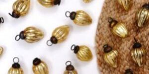 Tiny Golden Glass Ornaments in Geometrical Shape Set of 25