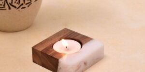 White Translucent Resin and Wood T-Lite Holder