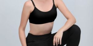 Padded Kuki Sports Bra Thin Strap in Black Colour