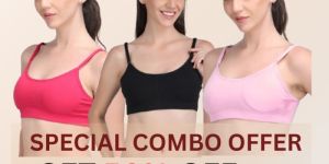 Padded Kuki Sports Bra Thin Strap in Combo Pack of 3 Colour (Pink, Black, Light Pink)