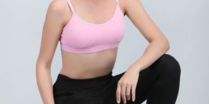 Padded Kuki Sports Bra Thin Strap in Light Pink Colour