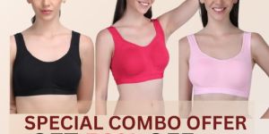 Padded Sports Bra in Combo Pack of 3 Colour (Pink, Black, Light Pink)