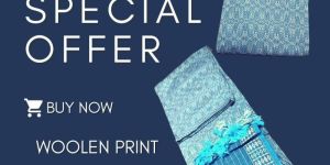 Woolen Print Shawl Blue Design Suit