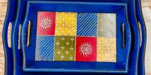 Wooden Embossed Painting Tray Set of 3