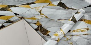 White and Golden Tiles Wallpaper Sticker 60*200 Cm