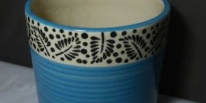8 Inch Blue Ceramic Pot