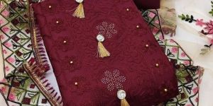 Ladies Maroon Georgette Embroidery Unstitched Suit