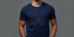 Mens Premium Polyester Navy Blue Round Neck T-Shirts