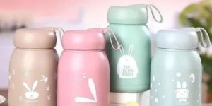 Rabbit Print Glass Water Bottle