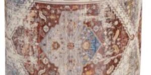 Printed Round Wooden Crown Base Ottoman