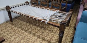 White Rope Woven Wooden Charpai