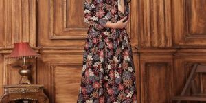 Rayon Fabric Black Color Readymade Kurti