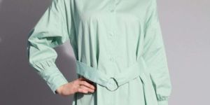 Women Sage Green Self-Tie Shirt Dress