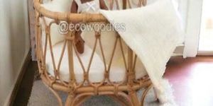 Handwoven Flower Shape Rattan Baby Bassinet Kids Furniture