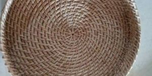 Cane Round Serving Tray with Handle