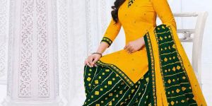 Yellow and Green Cotton Ladies Salwar Suit