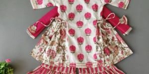 White and Pink Kurti Sharara Set