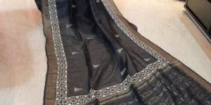 Black Dhakai Linen Silk Saree