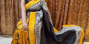 Hand Batik Print Katan Silk Saree
