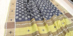 Hand Block Printed Zari Border Tussar Silk Saree