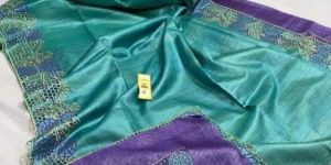 Hand Cutwork Tussar Ghicha Silk Saree