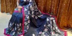 Hand Brush Painted Mulberry Katan Silk Saree