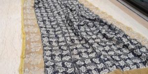 Hand Block Printed Zari Border Pure Tussar Silk Saree