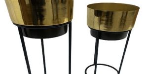 BLACK STAND WITH GOLD-BLACK POT