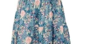 Indian Cotton Blue Floral off Shoulder Frill Summer Dress