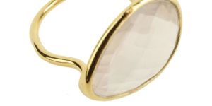 Ladies Gold Plated Uneven Rose Quartz Ring