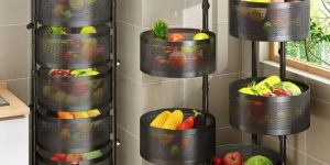 Kitchen Rotating Trolley Portable Storage Rack Round Design