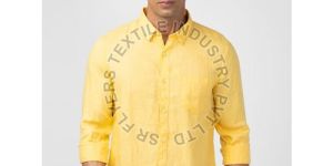 Mens Yellow Cotton Solid Regular Fit Formal Shirt