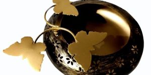 Antique Golden Black Iron Metal Lotus Urli