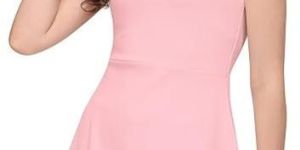 Lycra Solid Sleeveless Frill One Piece Short Dress