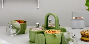 Multipurpose Stylish Dry Fruit Box 4 PC Jar Set Aachar Pickle Container Mukhwas Tray Dining Spice St