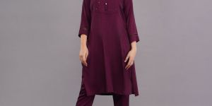 Ladies Wine Color Kurta Pant Set