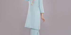 Rayon Blue Kurti Pant Set