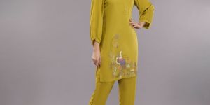 Rayon Green Kurti Pant Set