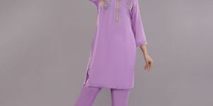 Rayon Purple Kurti Pant Set