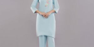 Ladies Sky Blue A-Line Kurti Set
