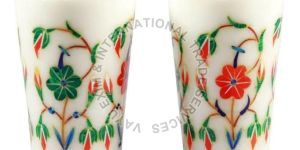 White Marble Inlay Glass