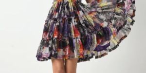 Georgette Whimsical Printed Frill Ladies Short Dress