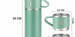 Stainless Steel Vacuum Flask with 2 Cups Gift Set